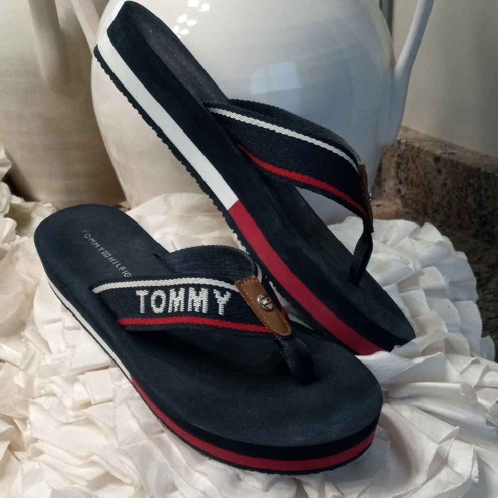 Tommy Hilfiger Dark Blue Sandals with Red and White Accents